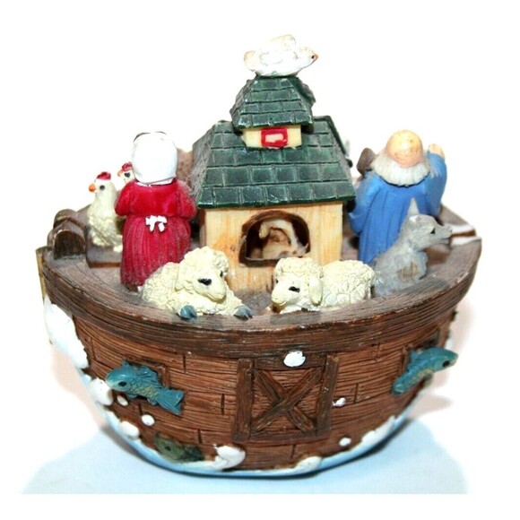 Noahs Ark Ceramic Hinged Opens Up Surprise Animals Inside Christmas Christian 3" - Picture 2 of 10